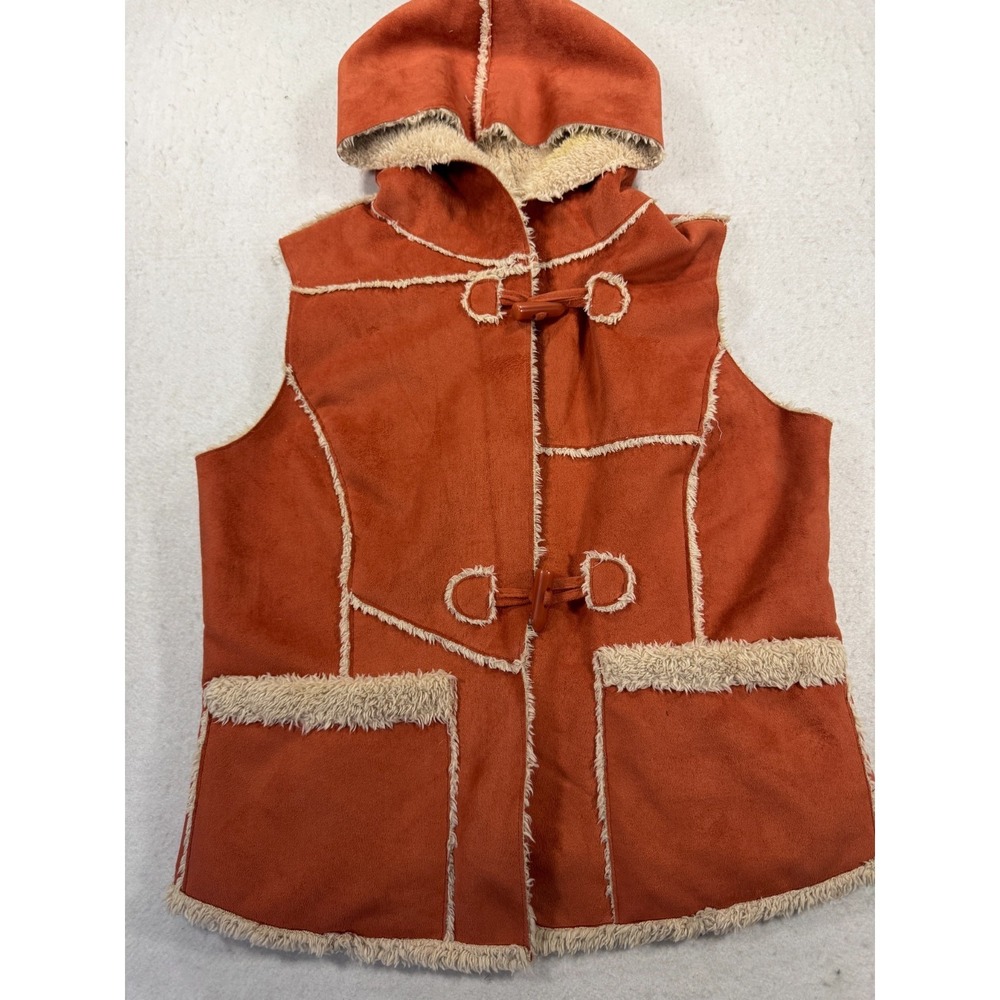 Mifresia Hoodie‎ Vest Womens Small Rust Sherpa Lined Boho Classic Toggle Button